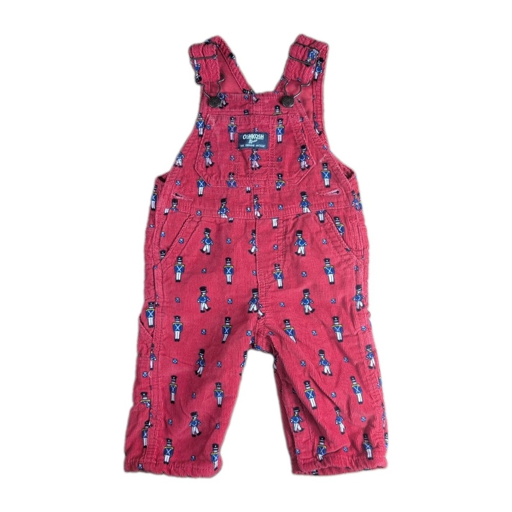 OshKosh B'gosh Baby Red Corduroy Nutcracker Print Overalls 6 Months Holiday